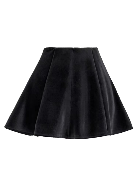 Gold velvet umbrella skirt autumn and winter slim short skirt large size black versatile fluffy skirt pear-shaped Korean A-line pleated skirt for women