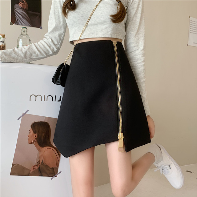 Large size simple zipper skirt fat MM irregular A -line skirt ins ultra -fire skirt personality cover skirt autumn and winter
