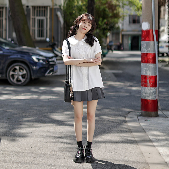 Yano Japanese College Wind Gray pleated skirt Female Xia Sweet Wind high -waist high -waisted A -shaped suits skirt