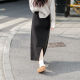 Yiye series design asymmetric pocket black slit knitted skirt for women in autumn and winter thickened Japanese retro skirt