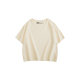 Japanese and Korean solid color small short T-shirt for women short sleeves, high waist, straight shoulders, slimming base, beige short top
