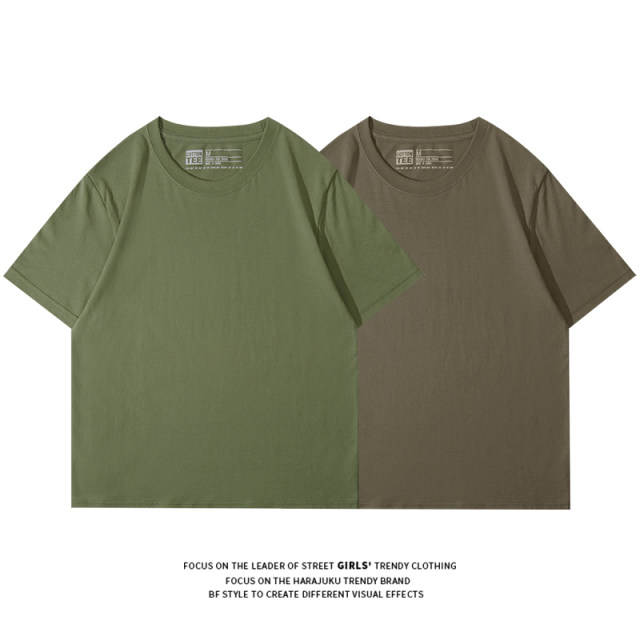 Japanese cute wind, green solid color short -sleeved T -shirt female small in the small one with bottoming loose cotton half -sleeved top
