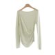 Chunzhi temperament, one-shoulder slanted collar waist-closed long-sleeved sweater solid color tensile pullover base shirt women's top