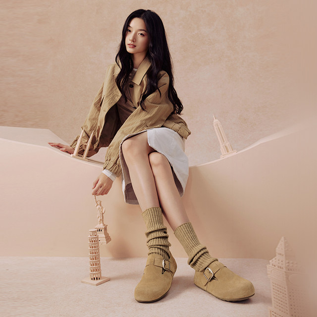 Bestou Spring and Summer Shopping Mall New Style Fleece Soft Sole Birkenstock Shoes Cotton Shoes Women's Lazy Skills BG196CM4
