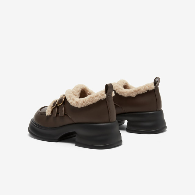 Bestu winter new thick-soled plus velvet loafers furry shoes outer leather shoes women's cotton shoes single shoes WD865DM3