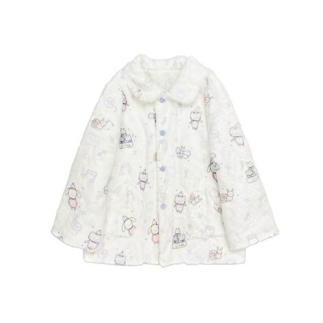 Ruibbit white musical notes imitation rabbit fur coat round neck long sleeve autumn and winter top plush cute subculture girl
