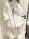 Ruibbit white musical notes imitation rabbit fur coat round neck long sleeve autumn and winter top plush cute subculture girl