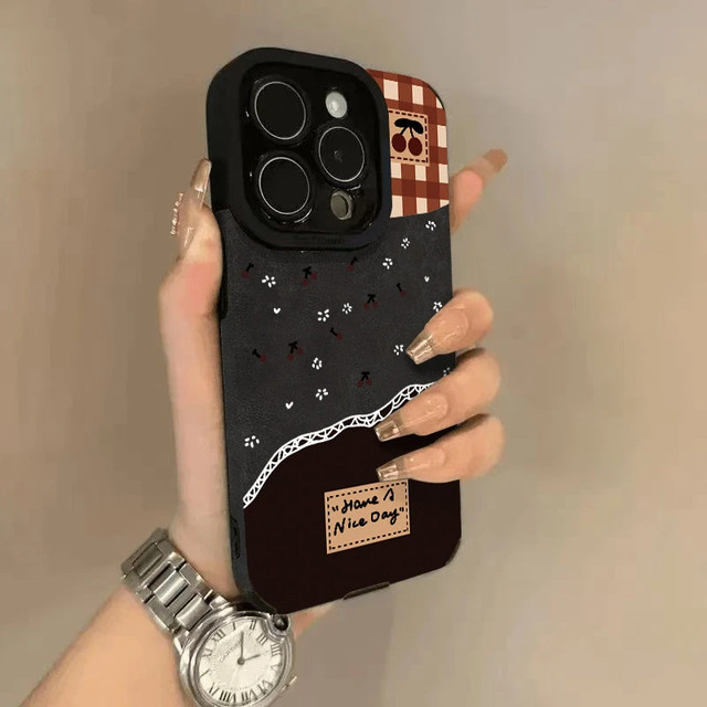 Plaid flower cherry suede suitable for Apple 16pro mobile phone case iPhone14max Xiaomi 15 Huawei mate70/50 Honor 200vivox100p60nova13Reno12s19