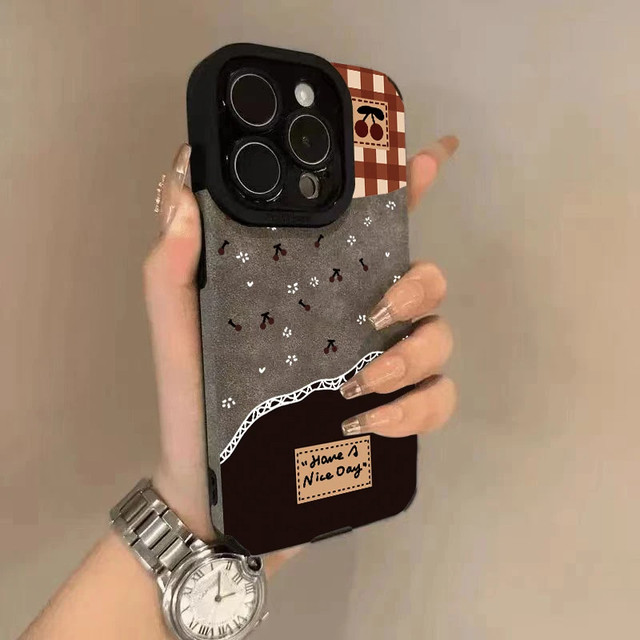 Plaid flower cherry suede suitable for Apple 16pro mobile phone case iPhone14max Xiaomi 15 Huawei mate70/50 Honor 200vivox100p60nova13Reno12s19