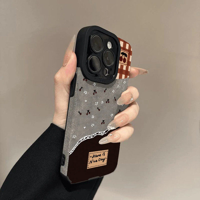 Plaid flower cherry suede suitable for Apple 16pro mobile phone case iPhone14max Xiaomi 15 Huawei mate70/50 Honor 200vivox100p60nova13Reno12s19