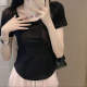 Fish bone top white short-sleeved T-shirt for women 2025 new summer design niche low neck front shoulder short t-shirt
