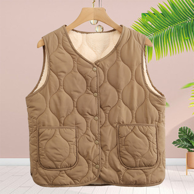 Middle-aged and elderly women's cotton vest, mother's clothing, autumn and winter velvet thickened vest, grandma's warm vest, old lady's waistcoat
