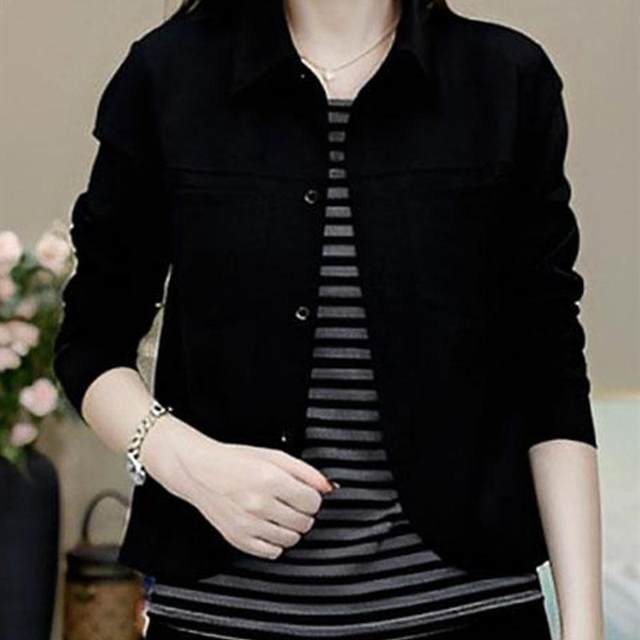 
Casual, slim and versatile women's tops for autumn, new temperament, lapel stitching, striped fake two-piece long-sleeved tops