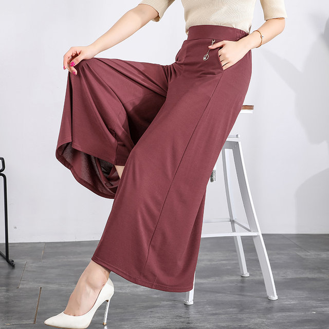 Summer skirts and pants for women thin wide-leg pants middle-aged women's pants high waist casual nine-point pants mother's outfit loose big-foot pants