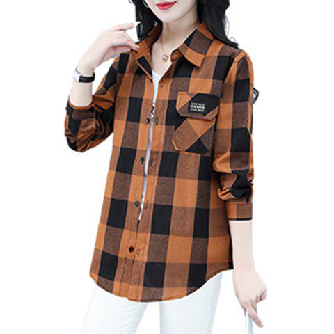 Plaid cotton shirt for summer new pure cotton thin women's large-size cardigan casual top trendy long-sleeved sun protection clothing
