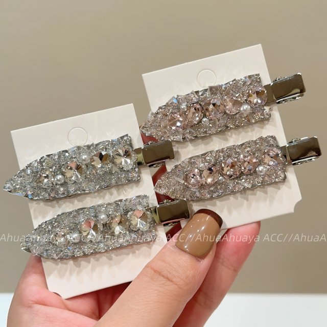 AhuaAhuaya light luxury and high-end shiny pink crystal surfboard duckbill clip metal shovel hairpin side clip