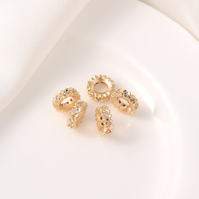 14K gold large hole zircon beads handmade DIY flower four-leaf clover white gold bracelet wheel bead bead material