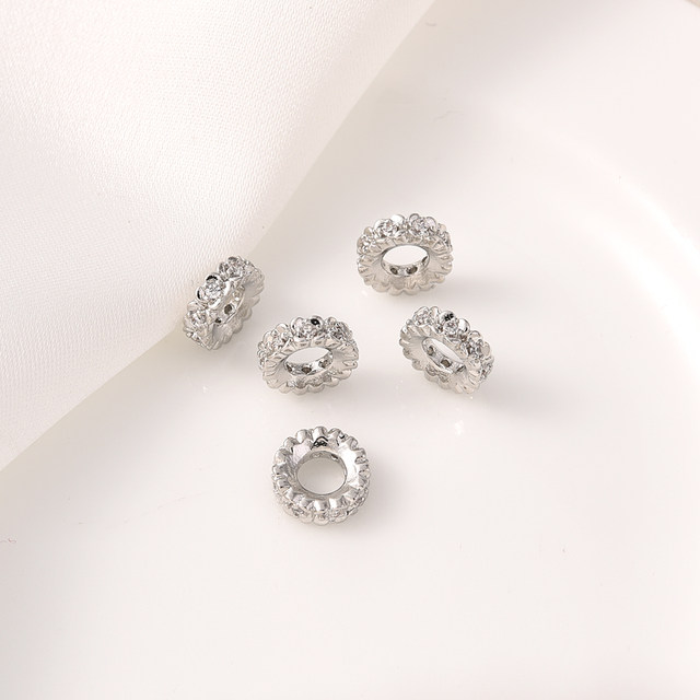 14K gold large hole zircon beads handmade DIY flower four-leaf clover white gold bracelet wheel bead bead material