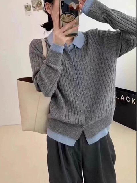 ZM 53polo collar twisted women's inner wear fake two-piece knitted ...