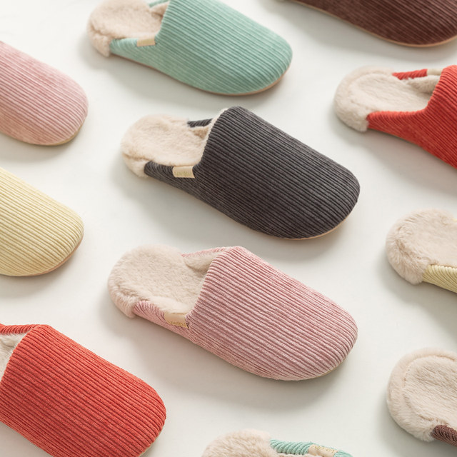 Yuangang men's corduroy cotton slippers in autumn and winter warm indoor large size home non-slip plush men's winter