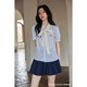 Ximeng 2025 new spring and summer French lace bow puff sleeve striped design niche shirt top for women