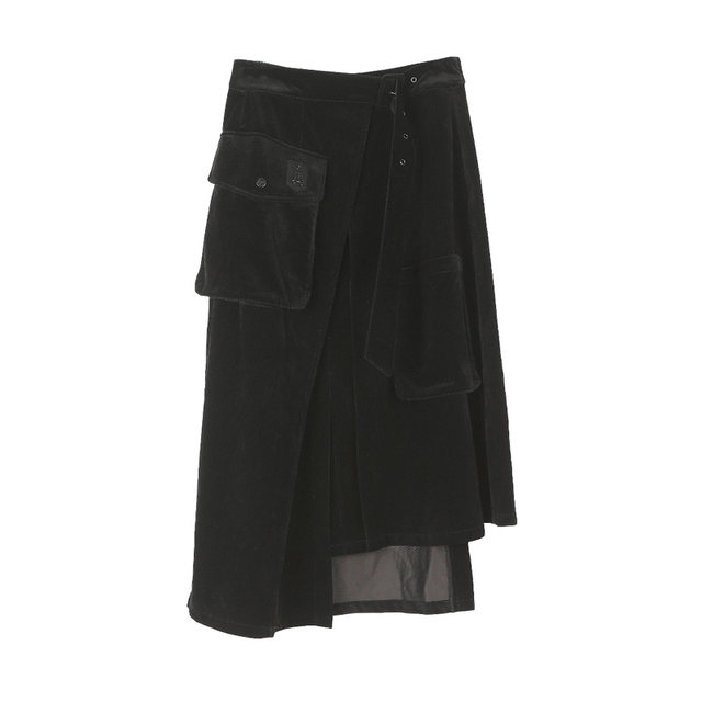 Lapargay Napaja 2023 new women's black skirt personalized fashion asymmetrical mid-length skirt