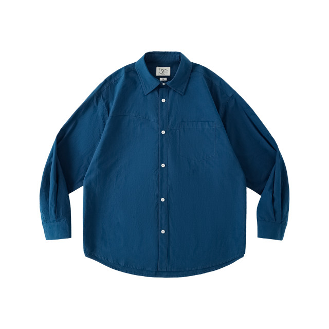 LR MADE 24AW 60 count long-staple cotton simple pressed line versatile solid color square collar long-sleeved shirt