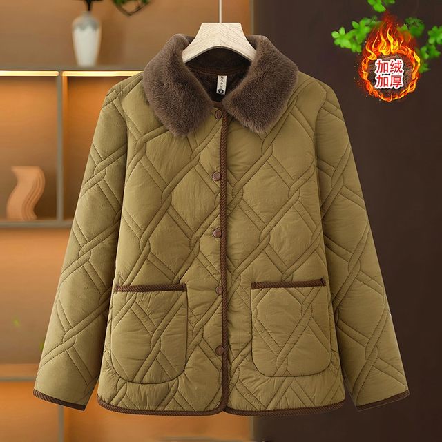 2025 new autumn and winter velvet thickened cotton coat middle-aged mother casual warm short fleece cotton coat for women