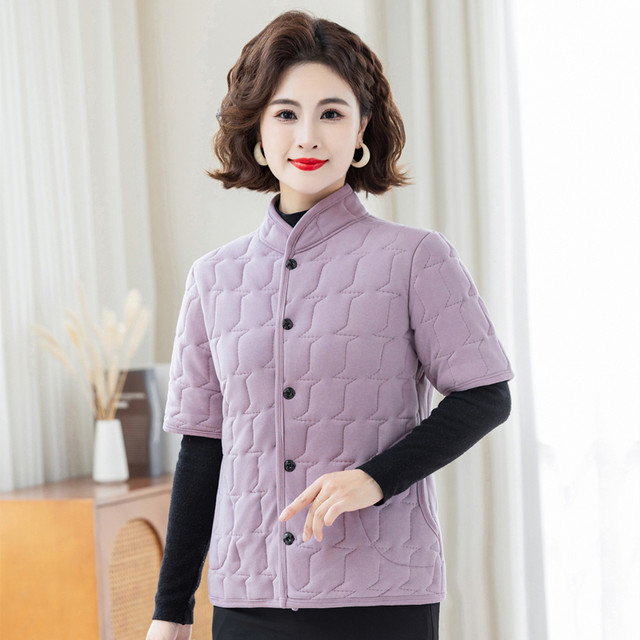 Middle-aged and elderly mothers' velvet warm cotton coat for women autumn and winter new short-sleeved vest and cotton-padded jacket solid color bottoming German velvet vest