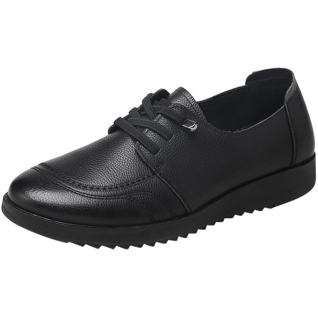 Wangnai genuine leather soft-soled mother's single shoes, flat-soled, comfortable, lace-free women's shoes, middle-aged and elderly non-slip large size leather shoes on clearance