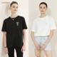 CANVAUS round neck rabbit printed T-shirt for women with shoulders, short sleeves, loose black summer cotton cartoon women's top