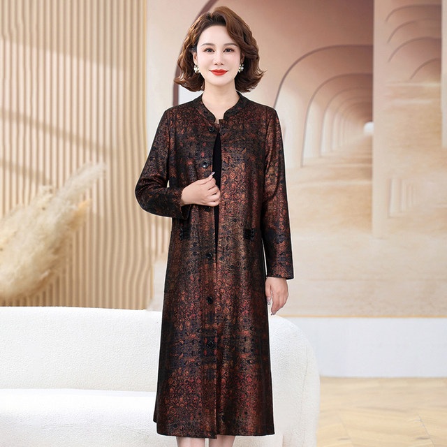 Spring and autumn new high-end women's windbreaker deerskin velvet coat mom fashion middle-aged and elderly temperament long coat outer wear for women