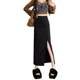 
Designed slit skirt with high waist irregular mid-length autumn and winter slimming new black fashionable pleated one-step skirt