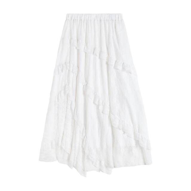 White lace skirt for women in summer 2025 new high waist drooping a-line skirt long skirt irregular cake skirt

