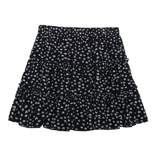 Black floral short skirt for women 2025 new spring and autumn high waist A-line skirt with small temperament fluffy cake skirt
