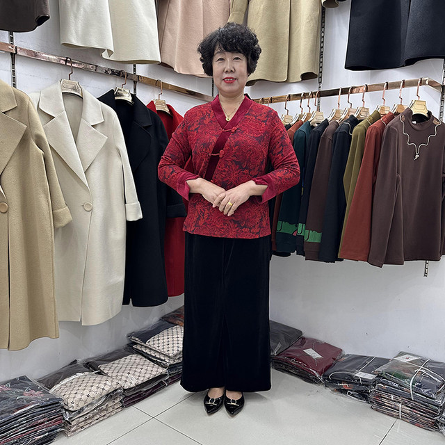 Middle-aged and elderly autumn and winter small cashmere fashionable T-shirt base shirt for women 2023 Chinese style buttoned shirt cheongsam style
