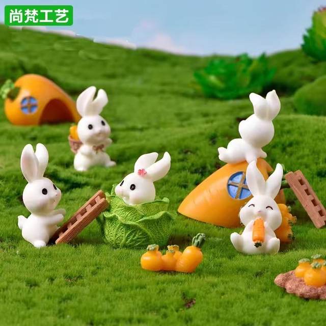 Rabbit Paradise Micro Landscape Ornaments Cute Cartoon Animal Carrot Rabbit House Gardening Resin Accessories Crafts