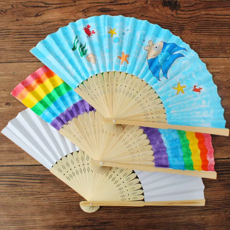 儿童空白折扇手工纸扇子中国风画画diy材料包手绘绘画折叠 儿童空白折扇手工纸扇子中国风画画diy材料包手绘绘画折叠