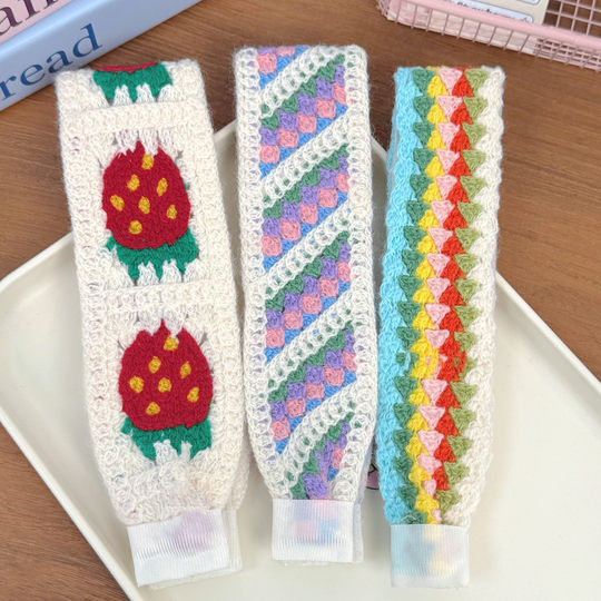 Children's bangs and broken hair stickers, sweet knitted embroidered wool Velcro stickers, wide-brimmed soft headbands, hair accessories and hairpins