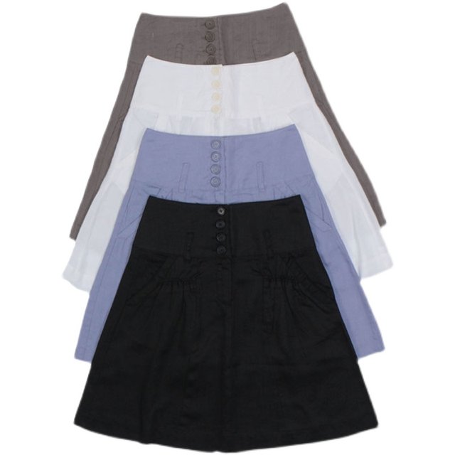 Short skirt women's skirt summer new style literary student linen knee-length pleated skirt high waist retro mid skirt A-skirt commuting