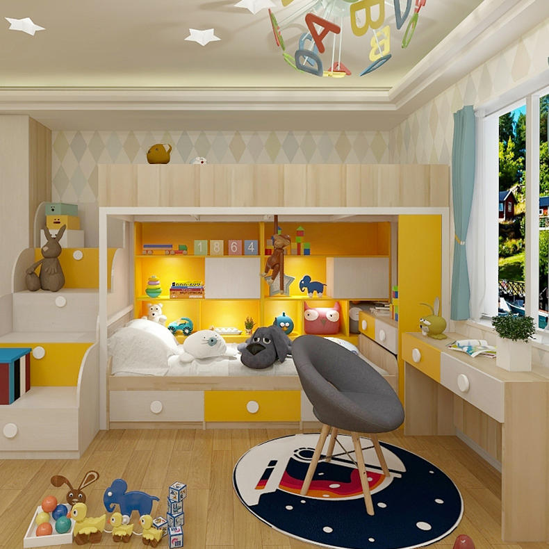 皮阿诺全屋定制儿童房上下床榻榻米双层床 儿童房间整体衣柜床