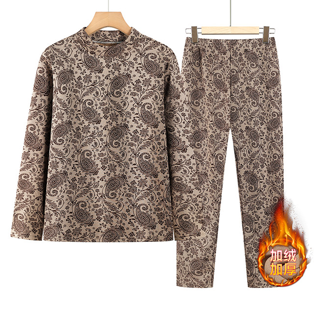 Old lady thermal underwear set, elderly women's clothing, grandma's winter clothing, German velvet plus velvet, thickened mother's autumn clothes and autumn trousers