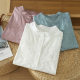 
New 2025 Chinese embroidered cotton and linen shirt for women with 7-quarter sleeves loose large-size stand-up collar shirt light blue white