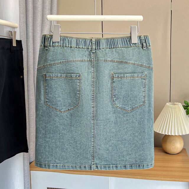 Large size denim skirt for women 200 Jin [Jin equals 0.5 kg] Fat mm summer high waist slim and slim hot girl hip skirt straight short skirt