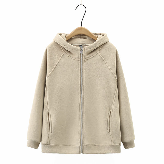 Large size plush jacket for women 200Jin [Jin equals 0.5kg] fat mm winter plus velvet thickening casual loose slimming hooded cardigan sweatshirt