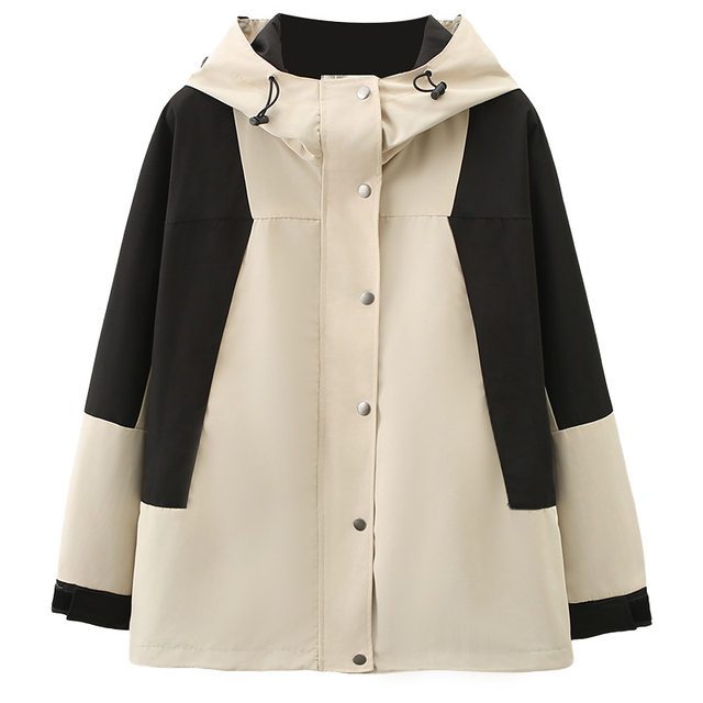 Extra large size women's clothing 200Jin [Jin equals 0.5kg] fat mm autumn and winter loose slimming color-blocked jacket casual hooded cardigan jacket trendy