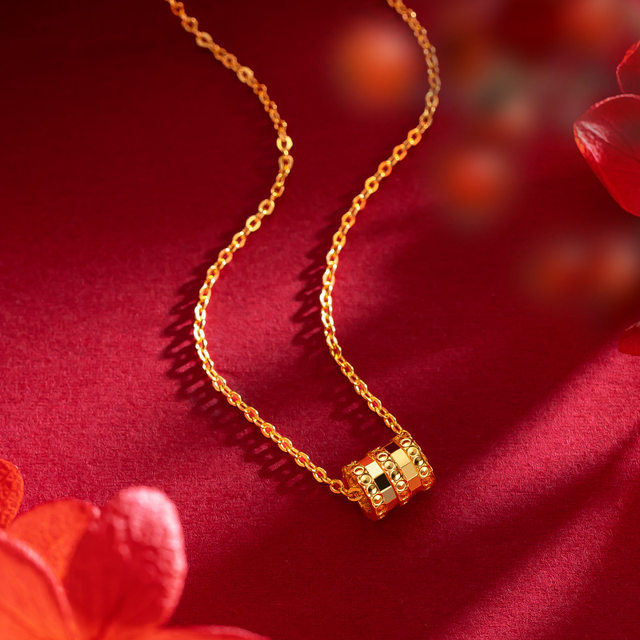 Vietnamese sand gold necklace women's 999 pure gold 18K gold plated bow flower pendant clavicle chain gold plated jewelry