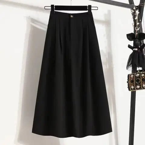 2024 large-size women's new Korean version mid-length pocket skirt high-waisted slim A-line suit large umbrella skirt
