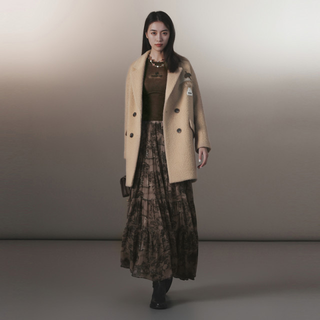 xg Xue Ge 2024 winter style printed skirt for women with high waist slim A-line midi skirt XJ403033B396