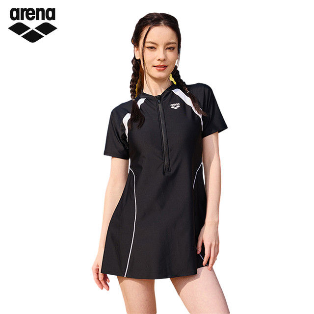 arena Arena 2025 new women's slim and comfortable vacation flesh-covering one-piece short-sleeved skirt swimsuit